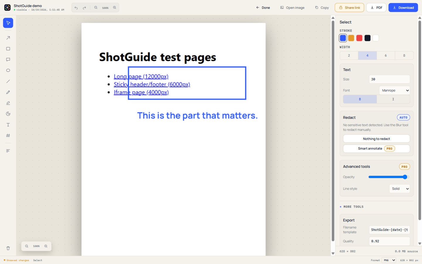 ShotGuide editor with a highlighted region and annotation